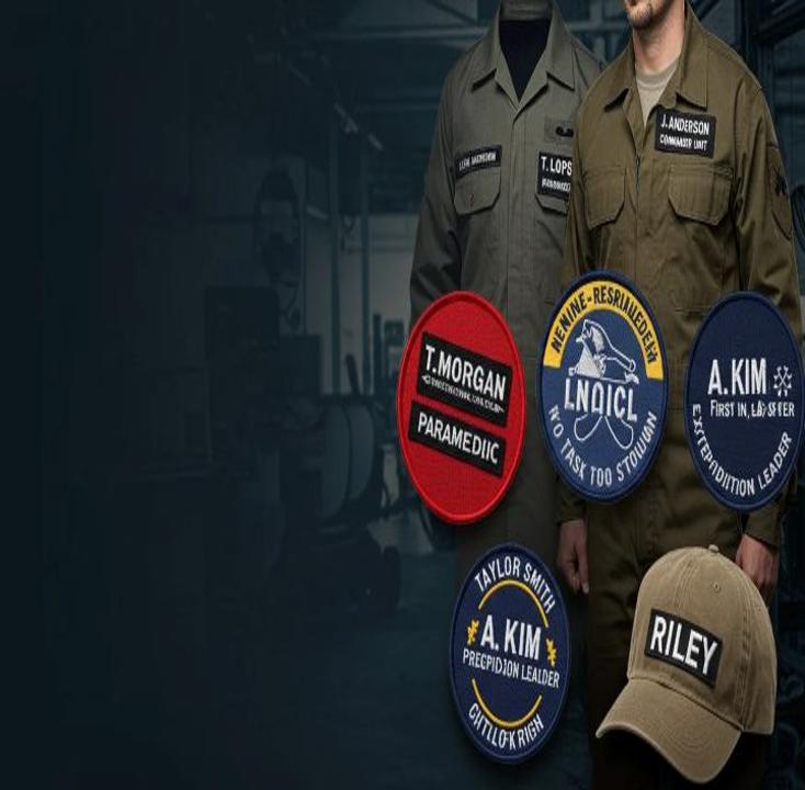 Custom patches applied to backpack, varsity jacket, vest, and hats